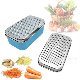 XANHOY Cheese Grater with Food Saver Container 2 In1 Fruit Vegetable Chopper Onion Choppers with Container Stainless Steel Rectangle Box and Graters Cheese Grater Handheld Metal, White