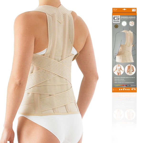 Neo G Dorsolumbar Support Brace - Back Support For Early Kyphosis, Rounded Shoulders, Posture Correction, Muscular Aches, Lumbar Support - Fully Adjustable - Class 1 Medical Device - Small - Tan