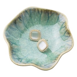 Ceramic Jewelry Dish, Decorative Trinket Tray, Small Ring Dish, Trinket Key Tray, Jewelry Tray, Jewelry Plate, Key Bowl, Ceramic Trinket Dish Gift for Women and Girls (Green)