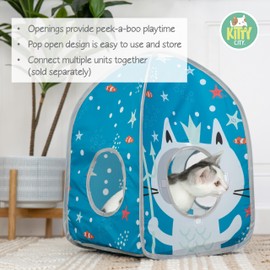 Kitty City Ocean-Themed Pop-Up Cat House, Collapsible Indoor Cat Hideout with Peekaboo Openings, Lightweight Foldable Cat Play Furniture for Play & Lounging
