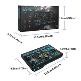 Professional Live Sound Card, USB Rechargeable Live Sound Card with Dynamic Light, Live Streaming Digital Mixer Console for Home KTV Stage - Color: White, Specification: SX91-single sound card