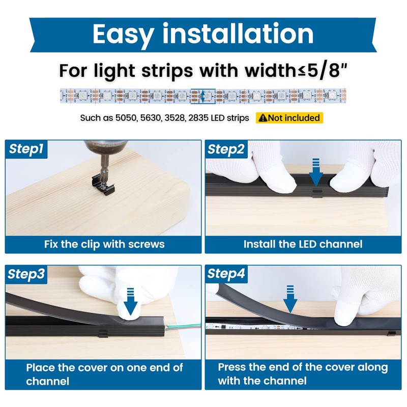 Muzata 10Pack 3.3FT/1M Plus-Size LED Channel System for Waterproof LED