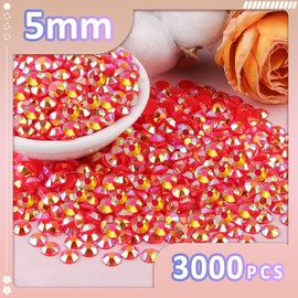 3000Pcs 5mm Resin Jelly Rhinestones with 1Pcs 10ml B7000 Jewelry Glue for Crafting, Red AB Flatback Gems, Bedazzling Crystal Bulk for DIY Crafts Clothing Tumblers Shoes Nail Art Fabric