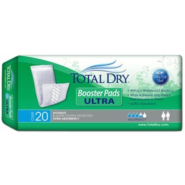 TotalDry Ultra Booster 20-Count Pack of Incontinence Pads for Women & Men, Extra Absorbent, Quick-Drying, Secure Fit