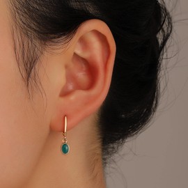 Wendalern Oval Turquoise Earrings Green Oval Earrings Huggie Hoop Earrings Vintage Small Gemstone Earrings Jewellery for Women and Girls