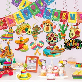 Cinco De Mayo Party Decorations, Mexican Fiesta Party Supplies Taco Twosday Decor Include Hanging Swirls and Happy Cinco De Mayo Banners for Festivals Events