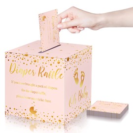 Funrous 51 Diaper Raffle Tickets with Box for Baby Shower Game Invitations Diaper Raffle Card for Gender Reveal Baby Shower Party Decoration Table Centerpiece(Rose Gold)