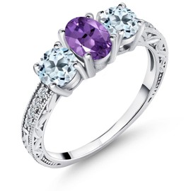 Gem Stone King 925 Sterling Silver Purple Amethyst and Sky Blue Topaz Ring For Women (1.87 Cttw, Oval Gemstone Birthstone, Available In Size 5, 6, 7, 8, 9)