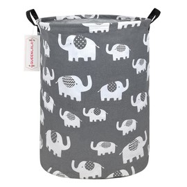 QUEENLALA Large Storage Basket,Laundry Hamper/Bathroom/Home Decor/Collapsible Round Storage Bin,Boys and Girls Hamper/Boxes/Clothing(Round-Elephant)