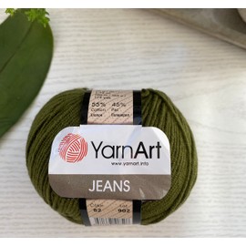 Yarn Art 3 Ball (Skein) YarnArt Jeans Yarn, 55% Cotton 45% Polyacrylic, Total 5.28 Oz. Each 1.76 Oz (50g)/160 m (174 yds), Yarn Weight: 2 : Fine-Sport (Dark Green - 82, 3 Pack)
