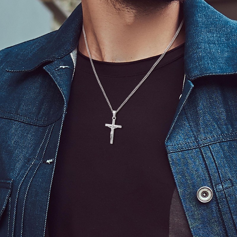 murtoo Jesus Cross Necklace for Men, Sliver and Gold Men’s