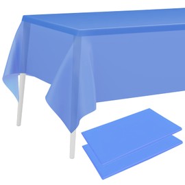PLULON 2 Pieces Blue Plastic Tablecloth 54 x 108 Inch Rectangular Table Cloth for Baby Shower Party Supplies Wedding Birthday Kids Party Home Table Decoration