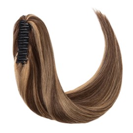 MY-LADY Ponytail Extension Human Hair Claw Clip in Ponytail Hair Extension Straight Pony Tail Hair Extensions Real Human Hair for Women Medium Brown & Dark Blonde 20 Inch 120g