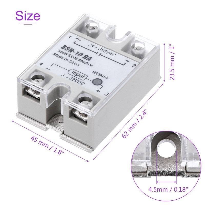 DMiotech SSR-10DA 3-32V DC Input to 24-380V AC Output Single