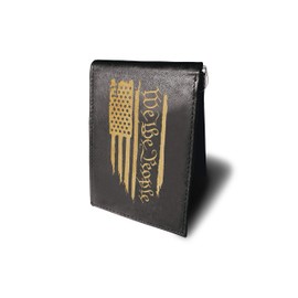 Ten Four Distributions We the People U.S Flag Cowhide Leather Laser Engraved Engraving Minimalist Slim Money Clip Black RFID Blocking Front Pocket Leather Mens Wallets