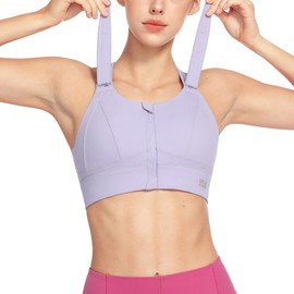 VFUS High Impact Sports Bras for Women Adjustable Zip Front Plus Size Workout Bra Full Coverage Removable Padded Running (X-Large, Purple)
