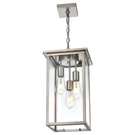 Yaohong Large Outdoor Chandelier for Porch, 3-Light Brushed Nickel Outdoor Pendant Light Fixture Rust-Resistant Metal with Clear Glass, Adjustable Exterior Pendant Light for Porch Entrance Foyer Front