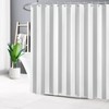 LB Grey and White Shower Curtain, Ombre, Striped, Anti-Mould, Waterproof