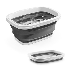 RULAYMAN Folding Bucket, Washtub, Advanced Edition, Fishing Bucket, Laundry Hamper, 2.3 gal (10 L), Large Capacity, Household Goods, Cleaning, Washing, Outdoors, Car Bucket, Multi-functional, Convenient Storage, Rectangle (Gray)