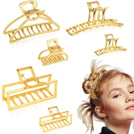 6 Pieces Metal Hair Claw Clips Set, Gold Hair Catch Large Barrette Jaw Clamp Small Half Bun No-Slip Hair Clips French Hair Accessories for Women and Girls