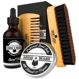 Beard Brush, Comb, Balm, Oil Grooming And Conditioner Beard Care For Men - Best Facial Hair Combo For Home And Travel - Ideal For Dry or Wet And All S