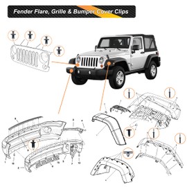 121pcs Fender Flare Clips Grille & Bumper Cover Clips for Jeep Wrangler JK & Unlimited JK 2007-2019 68039280AA 6030441 6506007AA 6503598 6502625