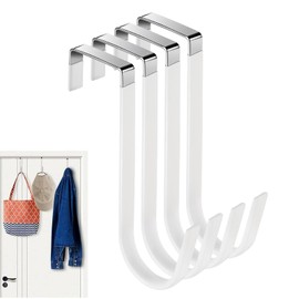 NOOYNOEO Over Door Hooks Over Door Hangers 4Pcs Dipping Rustproof with Anti-Scratch ThickeningFits Under 3.8 cm Widths as Over Cabinet Hooks, Christmas Xmas Wreath Hanger, Coat Hook(White)