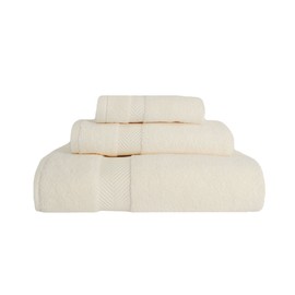 SUPERIOR Zero Twist 100% Cotton Towel Set - 3-Piece Set, Extra Soft Bath Towel, Face Towel and Hand Towel, Long-Staple Cotton Towels, Ivory