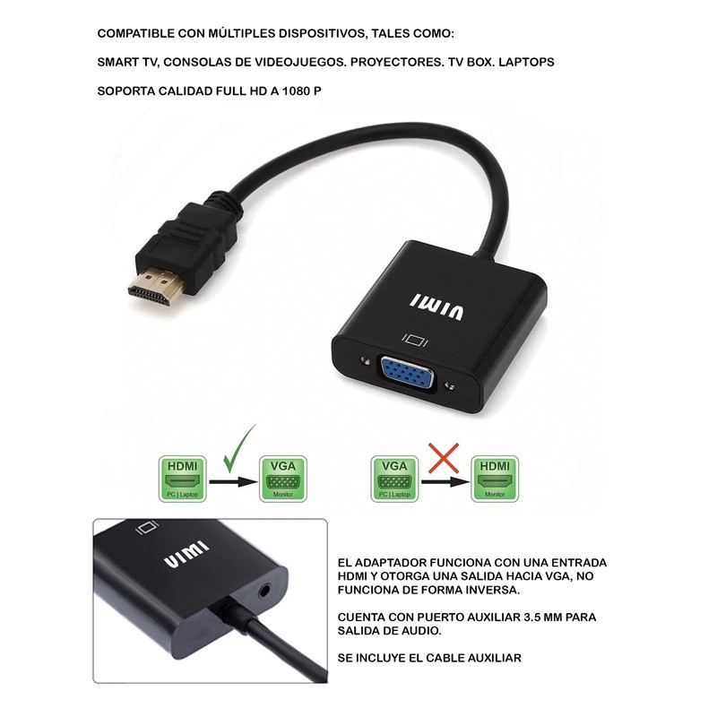 Adaptador HDEMI a VGA con Salida de Audio 3.5 mm