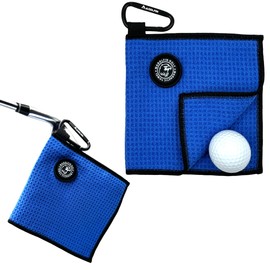 MAGOLFIN Small Magnetic Golf Towel with Clip, Microfiber Waffle Design - Industrial Strength Magnet for Glof Balls, Golf Bags, Carts Clubs - Blue