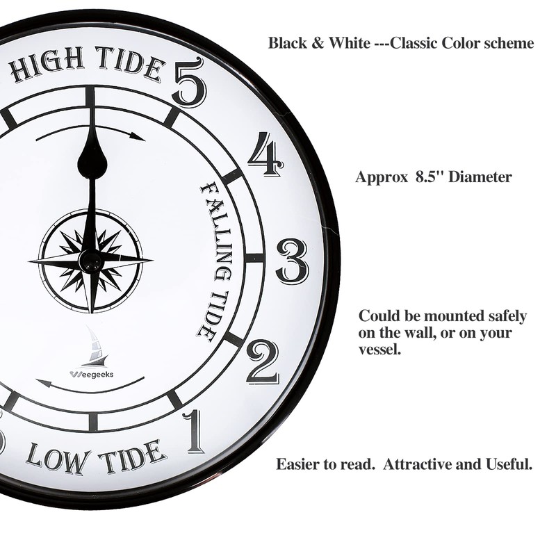 WEEGEEKS 8 inch Tide Clock Nautical Clock, High Tide Low