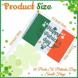 Outus St Patricks Day Stick Flags Decorations 30 Pcs Small Mini Handheld Flags for Ireland Irish International African American Festival Parades Celebration Party Favors Supplies Indoor Outdoor
