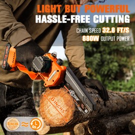 Chainsaw Cordless DECERK 6 Inch Mini Electric Chainsaw, Brushless Handheld Small Chain Saw with 2 Batteries for Camping/Trimming/Courtyard/Household, 2025 Best Gardener Gifts