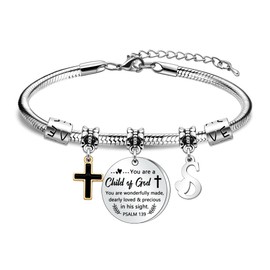 HEYEJET Christening Gift Bracelets for Women with 26 Letters Baptism Present Cross Bracelet Gift for Godmother Godchildren Original Pendant Jewellery for Girls Confirmation First Communion Gifts (S)