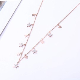 Stainless Steel Necklace for Women Star Pendant Sparkle Crystal Tassel Link Chain Fashion Jewelry Rose Gold Silver Women Necklace Adjustable Necklace Birthday Gift for Friends