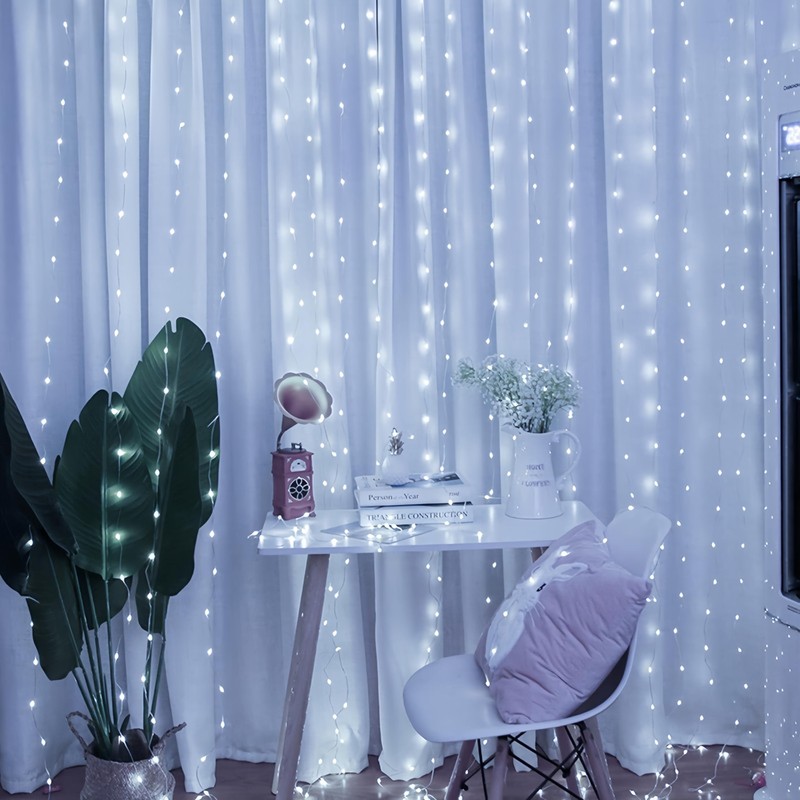 Clearhill 3 * 3Curtain String Lights 300LED White 8 Modes