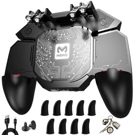 11 in 1 Mobile Phone Game Controller with Semiconductor Cooling Fan for iPhones and Android Phones, Cell Phone Gaming L2R2 4 Triggers with Phone Cooler for PUBG/Call of Duty/Apex/Knives Out