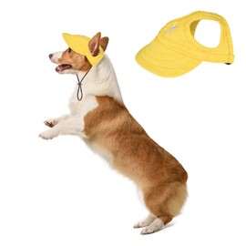 Harikaji Dog Hat with Ear Holes, Dog Baseball Outdoor Cap, Adjustable Summer Sport Hat for Small Medium Dogs Cats(Yellow,M)