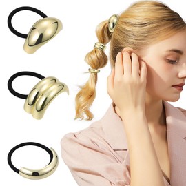 Ipetboom Gold Hair Ties: 3PCS Metal Gold Hair Accessories for Women, Elegant Geometric Design Hair Ties for Ponytail Holders, Stretchy and Non-Damage Gold Hair Cuffs for Christmas Holiday