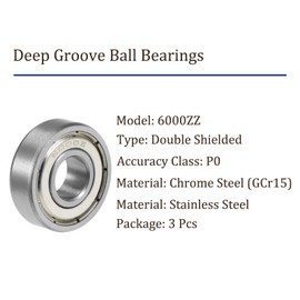 Kozelo 3pcs 6000ZZ Ball Bearings 10x26x8mm Chrome Steel Double Shielded Deep Groove Ball Bearings for Machinery and Industrial Applications