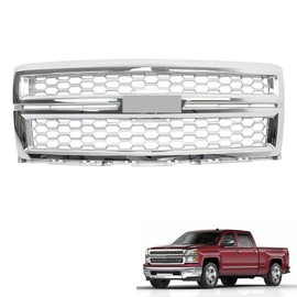 TJHSM Front Grille Bumper Honeycomb Chrome Silver Grill Replacement for 2014 2015 Silverado 1500