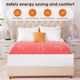 JinJeeo Heated Mattress Pad King Electric Mattress Pads Electric Bed Warmer Fit up to 21" with 11 Heat Settings Dual Controller 9 Hours Auto Shut Off, White