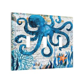 Nautical Octopus Sea Monster 3 Gang Light Switch Plate Decorative Triple Toggle Wall Plate Cover Electrical Faceplate for Bathroom Home Living Room Bedroom Art Panel Decor 6.7" X 4.8"