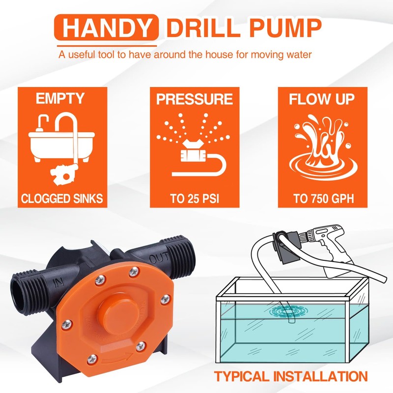 TOPWAY Self Priming Water Drill Pump Attachment with Suction and