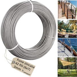 Parpyon Stahlseil verzinkt 42 Drähte Drahtseil Stahldraht Drahtseil für Aufhängung, Licht, Zaun DIY Handwerk, Befestigung (10, 2mm)