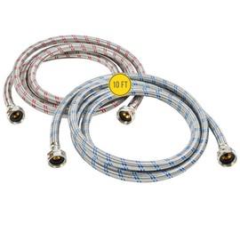 Washing Machine Hoses (10FT) - OCT Connect for Easy & Secure Tightening - Universal Fit to All Wash Machines - (2 Pack) Stainless Steel - Burst Proof Washer Water Supply Line