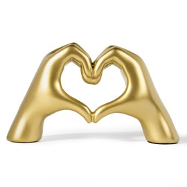Decoración dorada para sala de estar, estética de estante pequeño, escultura de manos de corazón, adornos para dormitorio de niñas adolescentes, bonitos estantes para el hogar, estatua de mesa