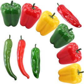 VIOKKO 10Pcs Artificial Bell Peppers Fake Chili Pepper Lifelike Simulation Vegetable Colorful Red Green Yellow Bell Peppers for Home Kitchen Decoration Props