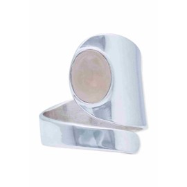 mantraroma Mahan Ring 925 Silver Adjustable with Gemstone, Sterling Silver Gemstone Sterling silver Rose Quartz gemstone, Rose Quartz