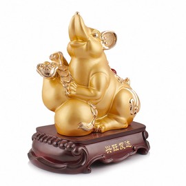 BOYULL Large Size Chinese Zodiac Rat Golden Resin Collectible Figurines Table Decor Statue
